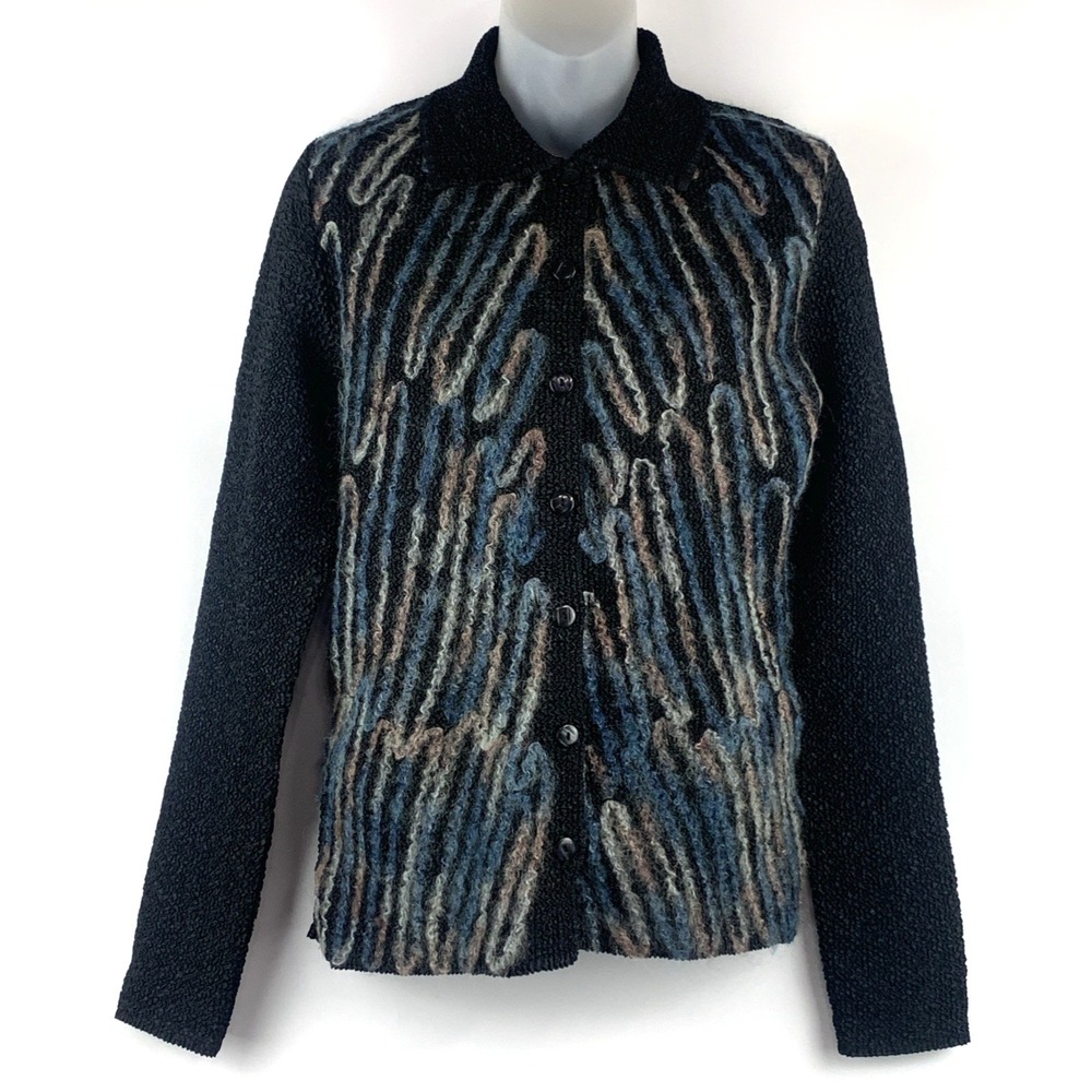 Tania Nardi Women's Black Button Up Blouse Y2K Textured Wrinkle Lightweight Sz M